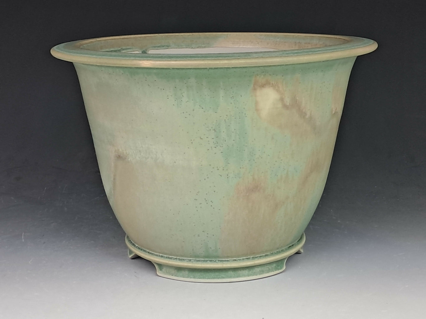 Porcelain Cascade Bonsai Pot with Green Microcrystalline Glaze