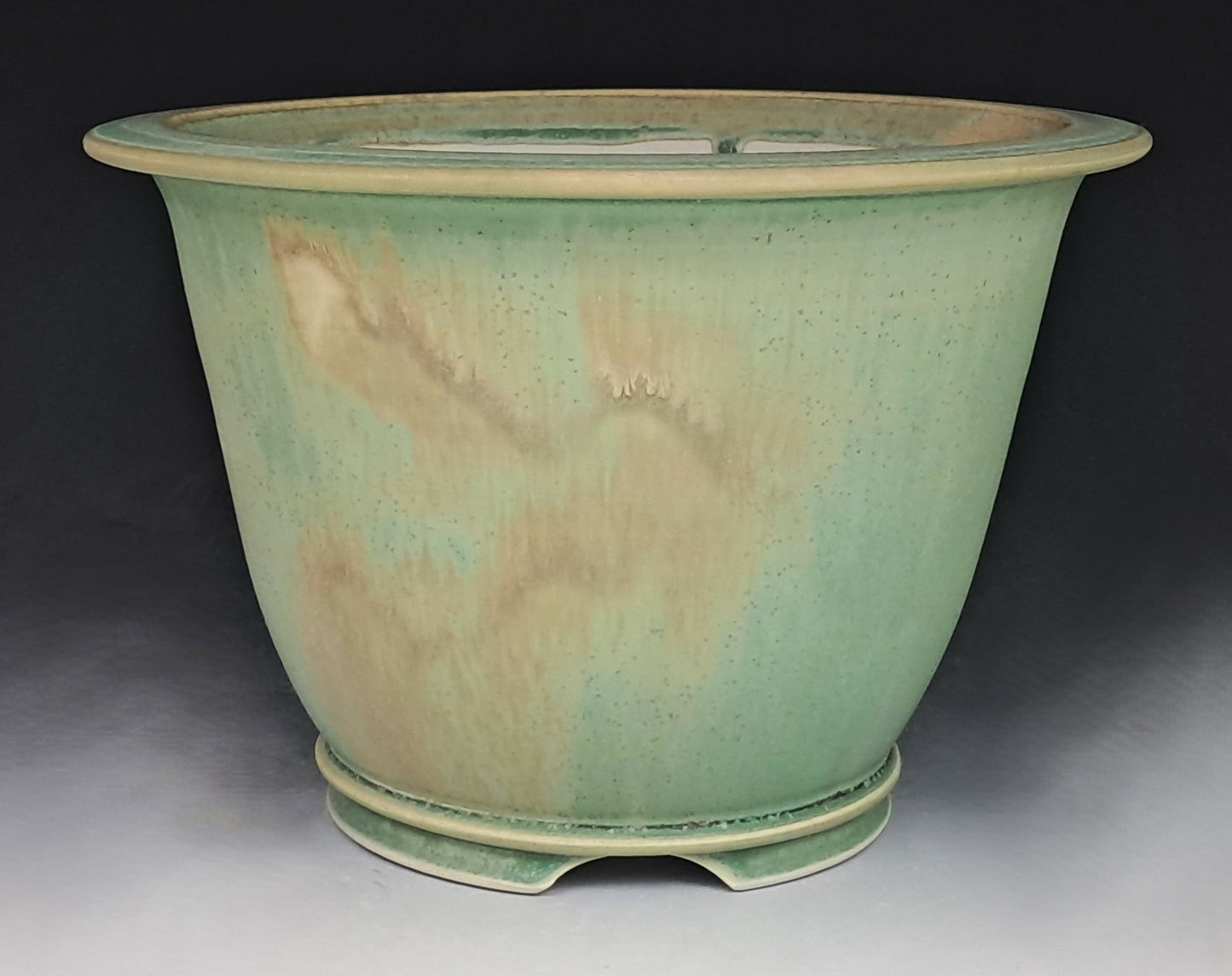 Porcelain Cascade Bonsai Pot with Green Microcrystalline Glaze