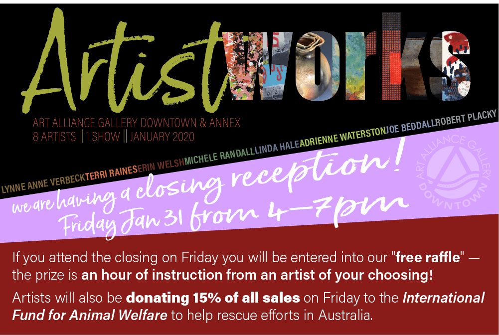 Closing Reception for ArtistWORKS! Friday, Jan 31, 4–7pm January 31, 2020